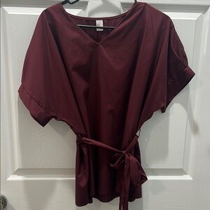 SHEIN Red Flutter Sleeve Tie Front Blouse